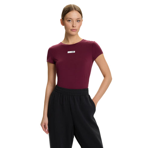 T-shirt Donna a girocollo, con patch logo frontale e fettuccia logata posteriore